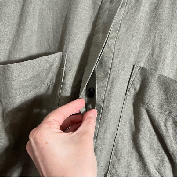 EVERLANE The Craft 100% Linen Short Sleeve Midi Dress in Sage Green - Picture 8 of 12